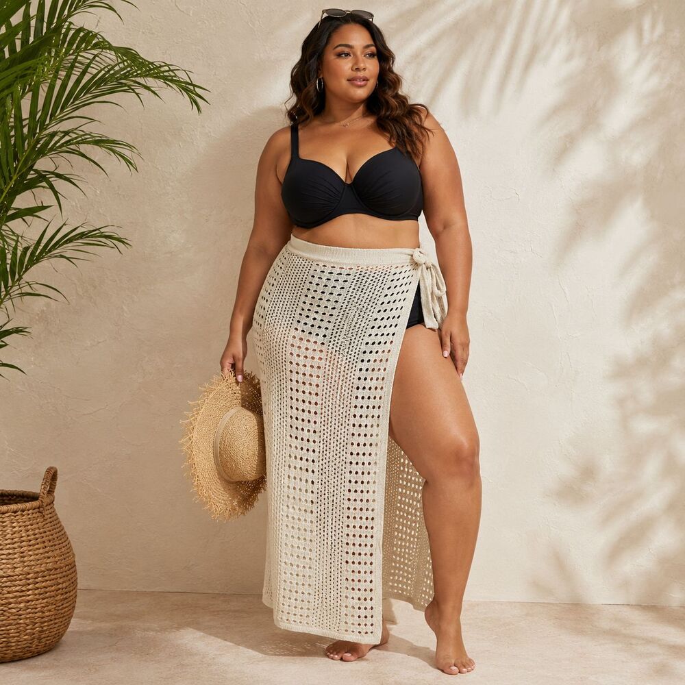 Torrid Crochet Sarong Cover Up 00 M 0 L 1X 14 16 Beige Open Knit Side Tie Swim